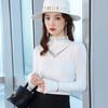 Women's High-Neck Lace Trim Knit Long Sleeve Top