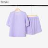 ZANZEA Women Short Sleeve Blouse and Shorts Summer Plaid Print Two Piece Suit Sets