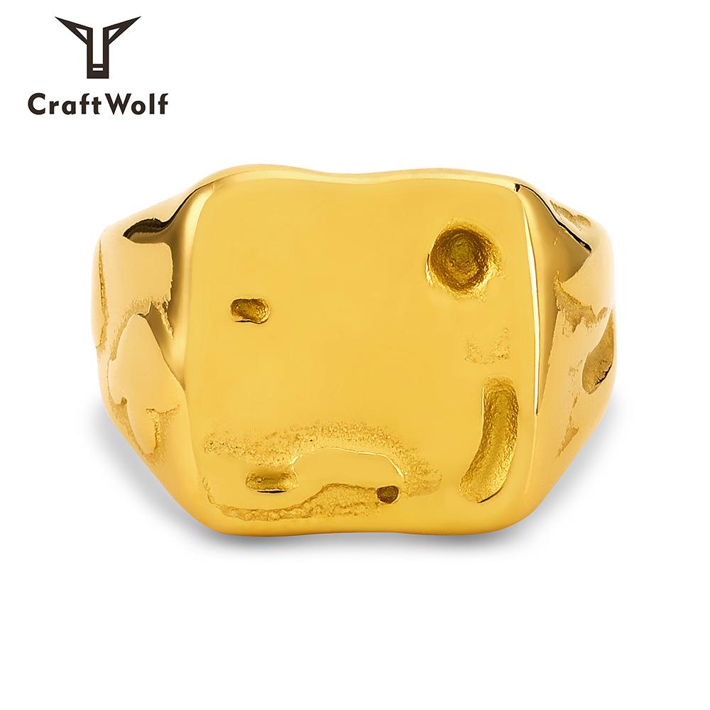 

Retro Gold-Plated Titanium Steel Ring with Irregular Tin Foil Texture Size 6 золотий