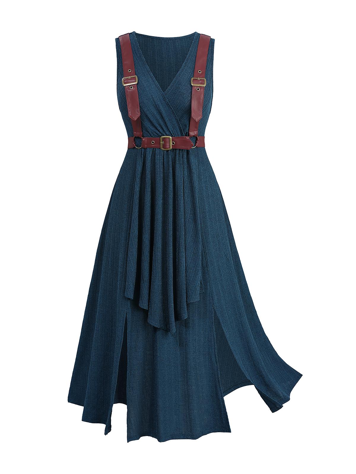 Rosegal Plus Size Surplice Текстурированное ребристое платье-трапеция с разрезом — фото 7