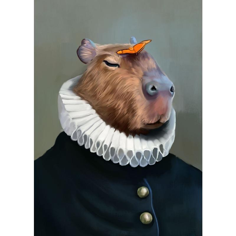 Funny Cute Animal Capybara in Suit Gentleman Drinking Art Posters Canvas Painting Wall Prints Picture for Living Room Home Decor