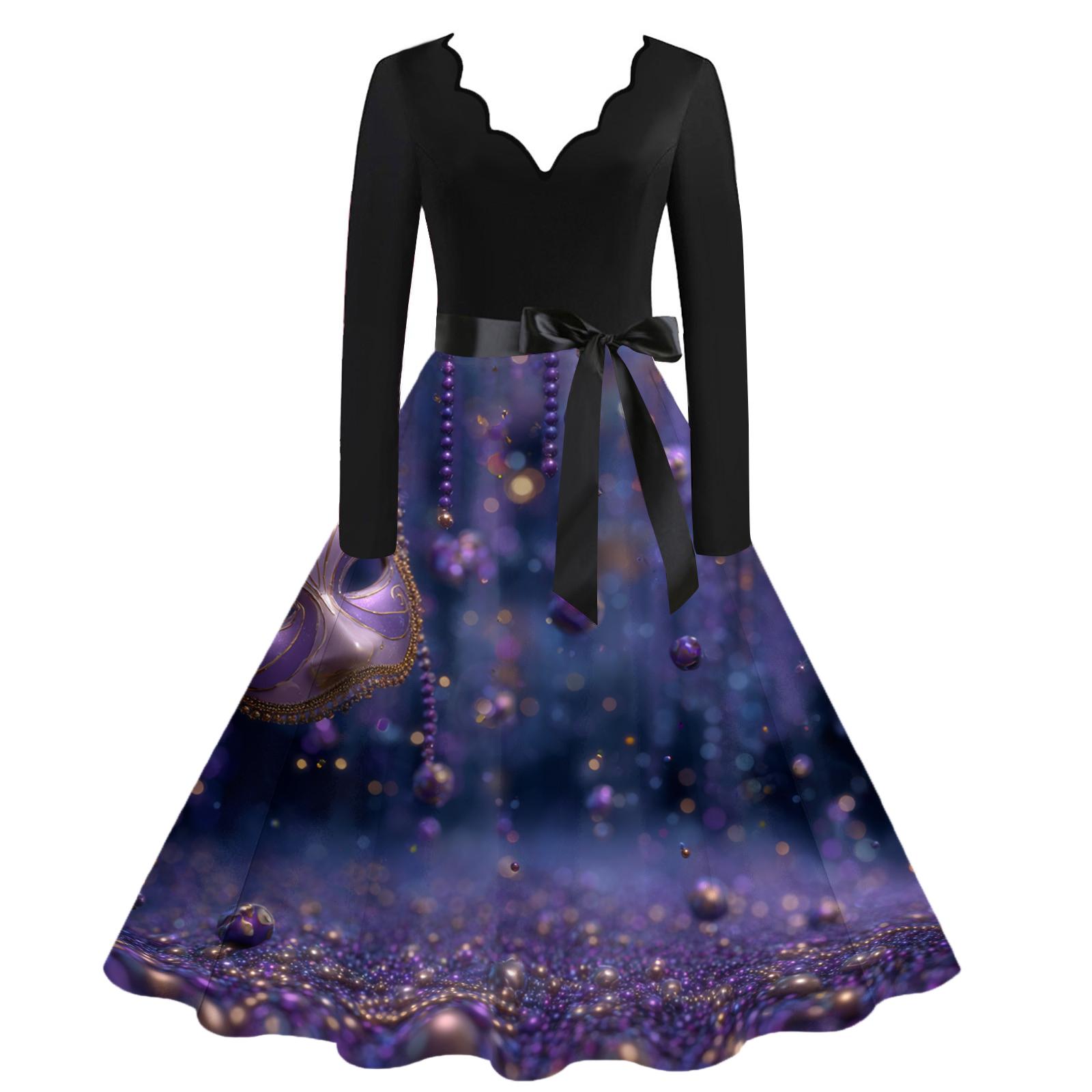 

Жіноча повсякденна модна сукня вінтажного стилю з V-подібним вирізом та карнавальним принтом XL фіолетовий