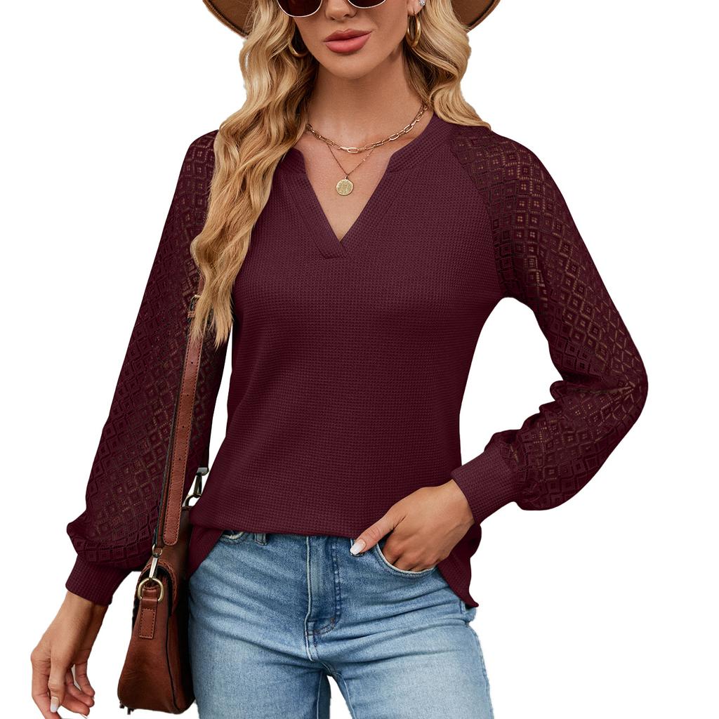 HNXC Dámská móda Ležérní Podzim Zima Jednobarevný potisk Halenky a košile s dlouhým rukávem a výstřihem do V