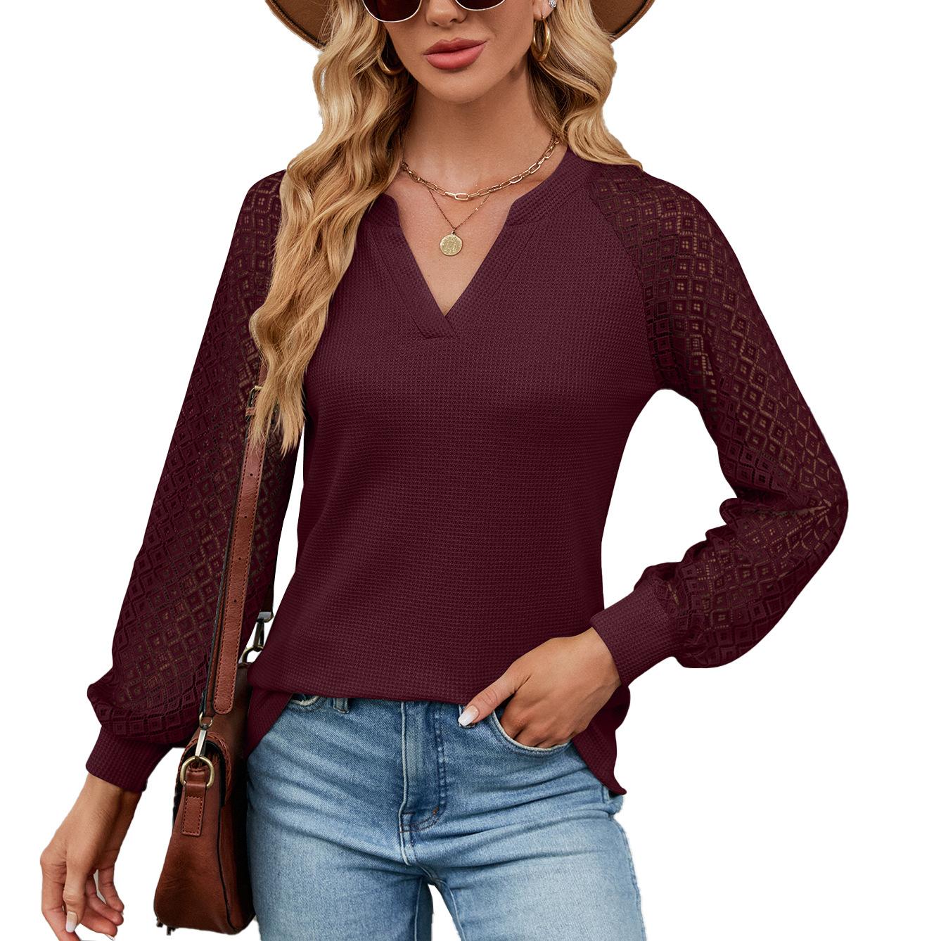 

HNXC женские модные повседневные осенне-зимние однотонные блузки и рубашки с длинными рукавами и v-образным вырезом с принтом XL бордовый