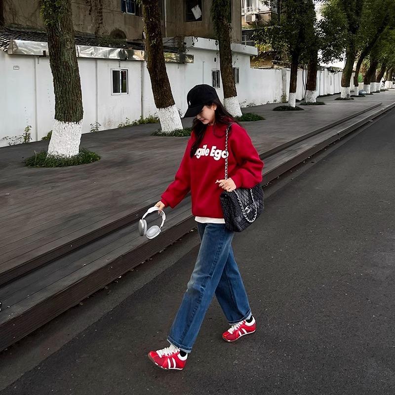 Red women's sports casual retro color matching platform zebra shoes new in spring and autumn