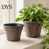 Lichtgewicht Duurzame Plantenbakken Retro Bloempot met Schotel, Bronskleurige Afwerking Drainagegaten, Decoratieve Potten voor Balkon Ademend Verdikt Plastic