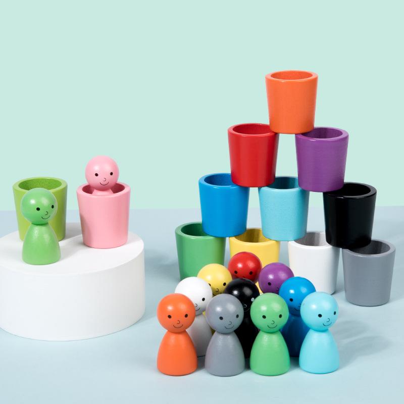 Montessori Wooden Color Sorting Cups - Educational Cognitive Training Toy