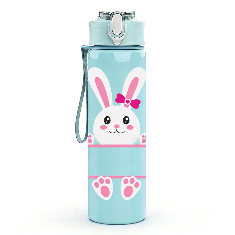 1PC Simple Line Bunny Minimal Easter Art 750ml Color Plastic Sports Water Bottle Leakproof Flip Straw Lid Suitable for Sports Office Home Use