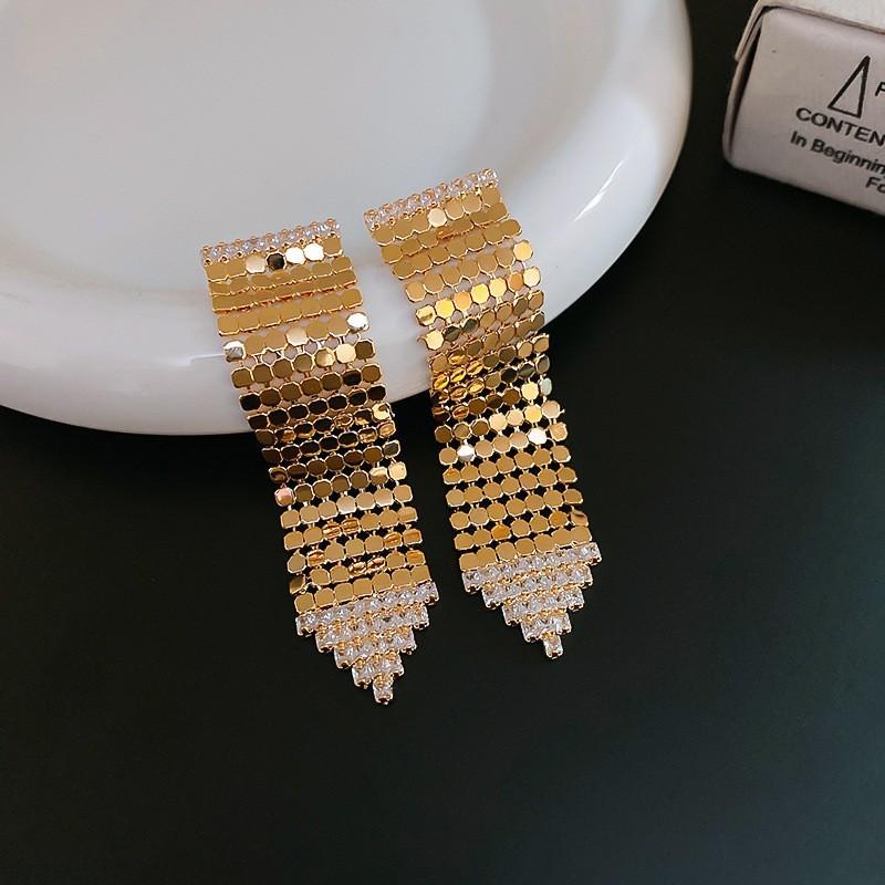 Silver needle zircon geometric fringed earrings light luxury high-end autumn and winter earrings women's new popular earrings