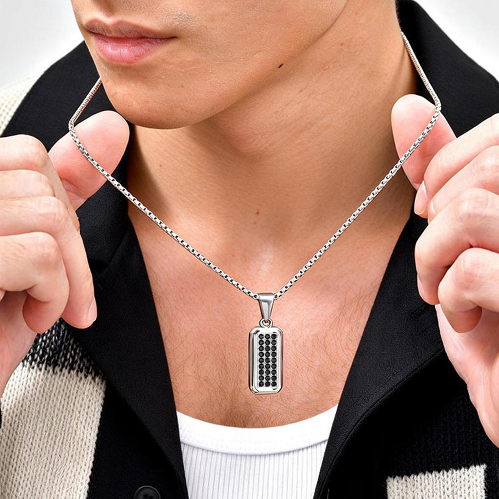 Vnox Stainless Steel Geometric Dog Tag Pendant Necklace for Men, Cubic Zirconia Box Chain Jewelry, Punk Style Hip Hop Necklaces