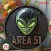 UFO Mimozemšťan Umění Kovová Nástěnná Dekorace Vintage Oblast 51 Anglický Znak 2D Plochý 7,87x7,87 Palce