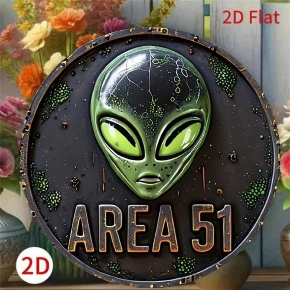 UFO Mimozemšťan Umění Kovová Nástěnná Dekorace Vintage Oblast 51 Anglický Znak 2D Plochý 7,87x7,87 Palce