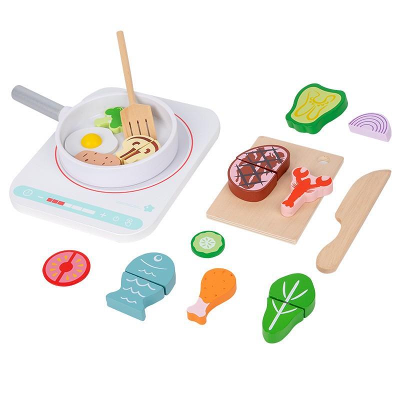 Wooden early education children's hot pot set simulation induction cooker children's play house kitchen boys and girls educational toys