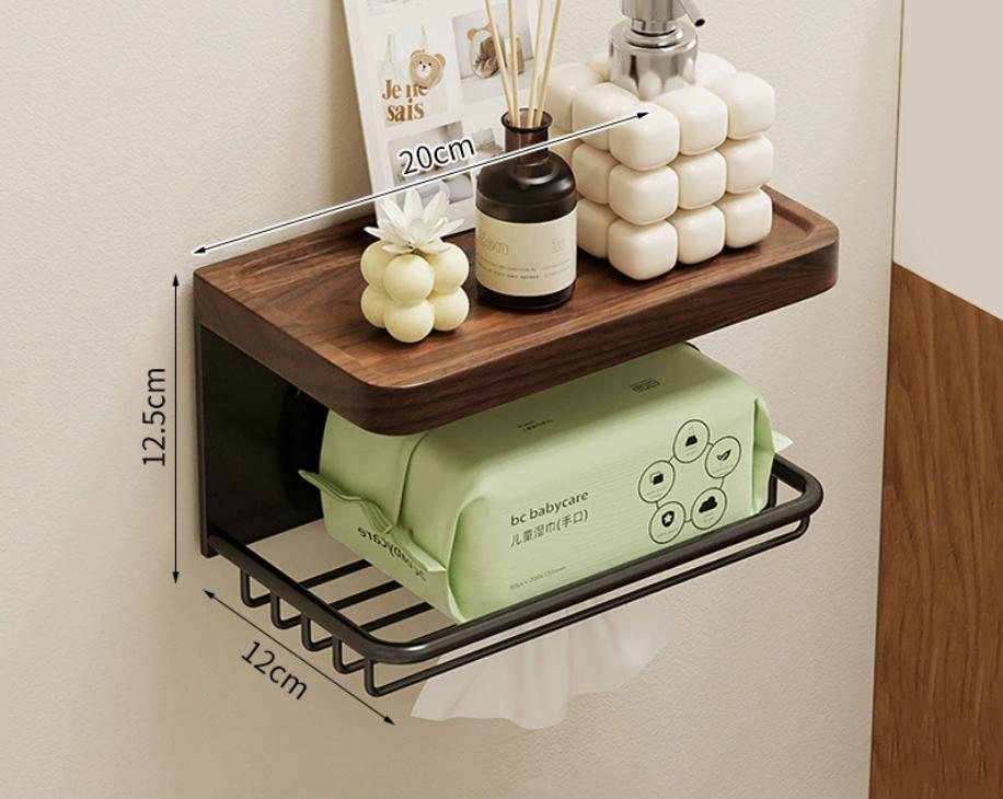 Wood Aluminum Bathroom Paper Holder with Shelf Bathroom Paper roll Holder Wall Mounted Towel Rack Toilet Paper Holder Tissue Box