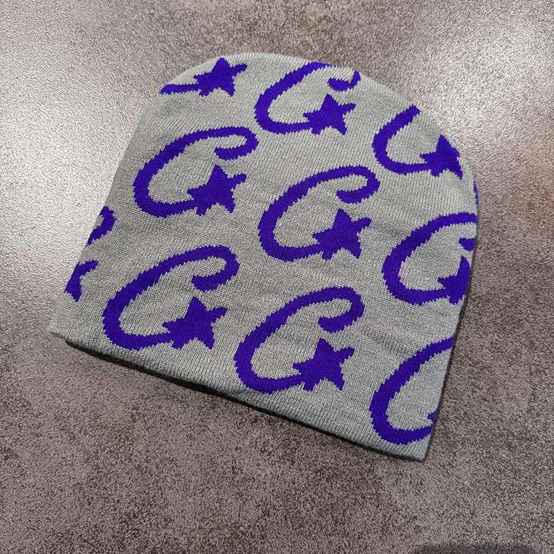 Trendy Knit Hat With Star Print Embroidery Design For Cold Weather Accessory