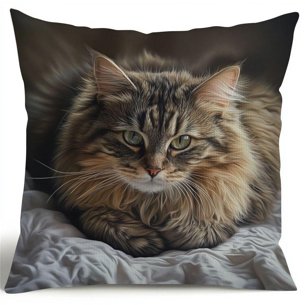 Vintage Maine Coon Cat 45x45cm Pillow Cover 100% Polyester with Invisible Zipper Pillowcase Decorative Cushion Case Home Decor