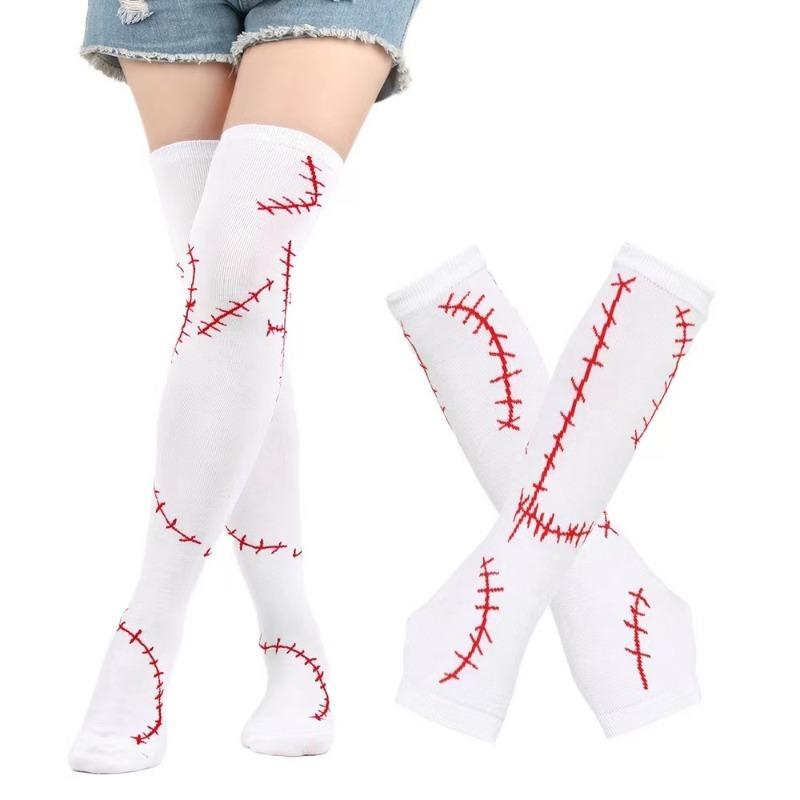 Womens Thigh High Stockings mittens Arm Sleeve Gloves Set Ladies Girl Black White Long Over Above Knee Socks Lolita Halloween
