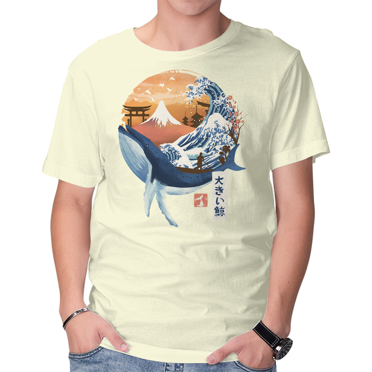 Unisex Crew Neck T-Shirt The Great Whale Graphic Short Sleeve Casual Tee XS