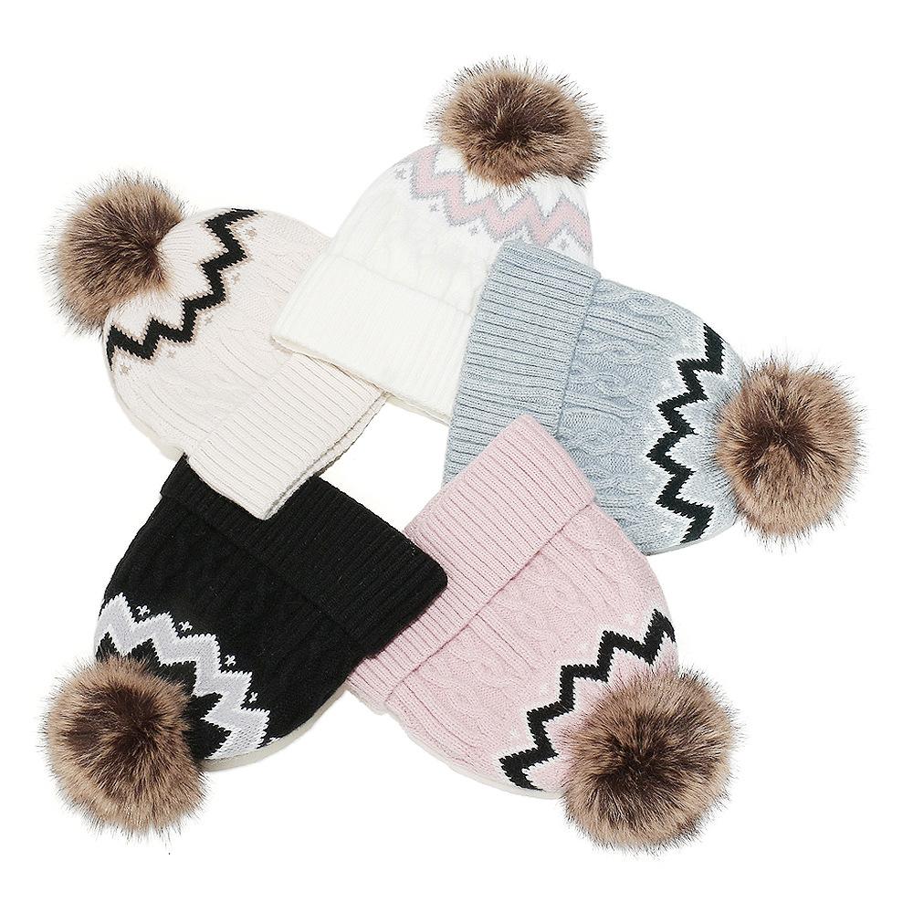 Temu Autumn and Winter New Wool Hat 8-figure Braid Wave Knitted Hat Velvet Ski Hat Women's Winter