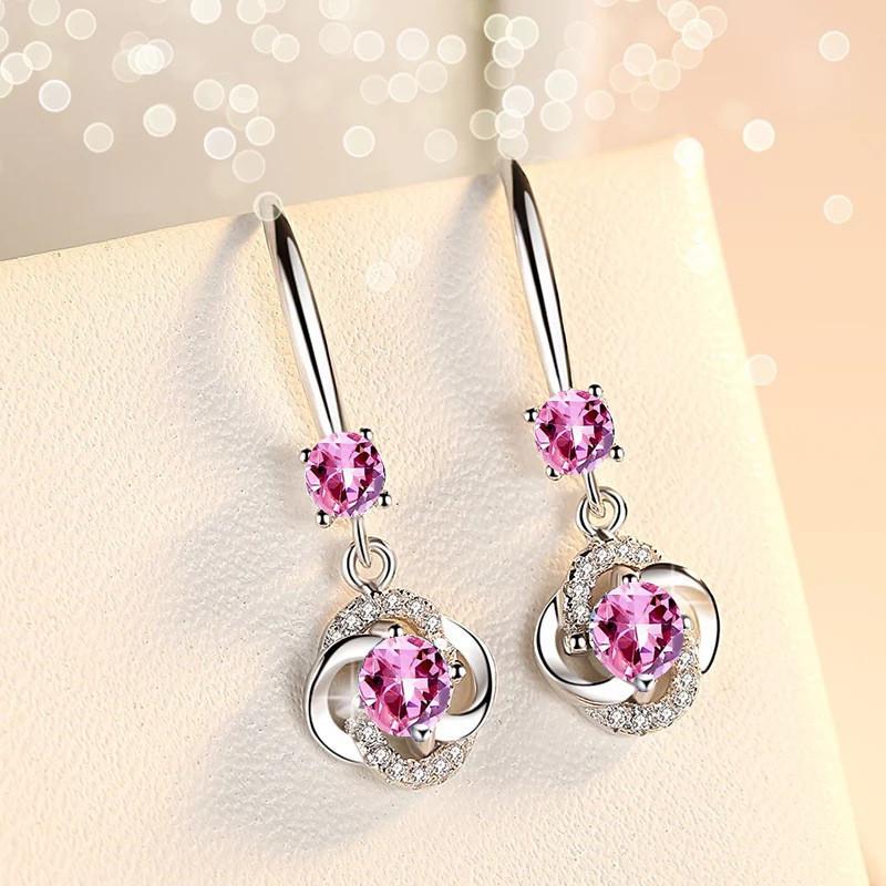 Silver 925 Jewelry Earrings Sapphire Siver Korean Ear Jewelry White/Blue/Pink Party Dating Gift Earrings