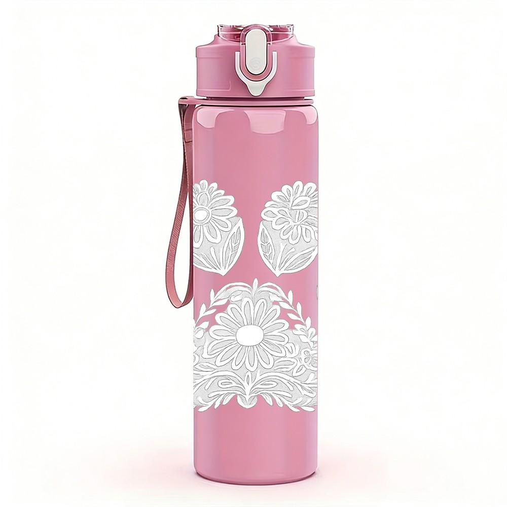 1PC Simple Animal Paw Print Art 750ml Color Plastic Sports Water Bottle Leakproof Flip Straw Lid Suitable for Sports Office Home Use