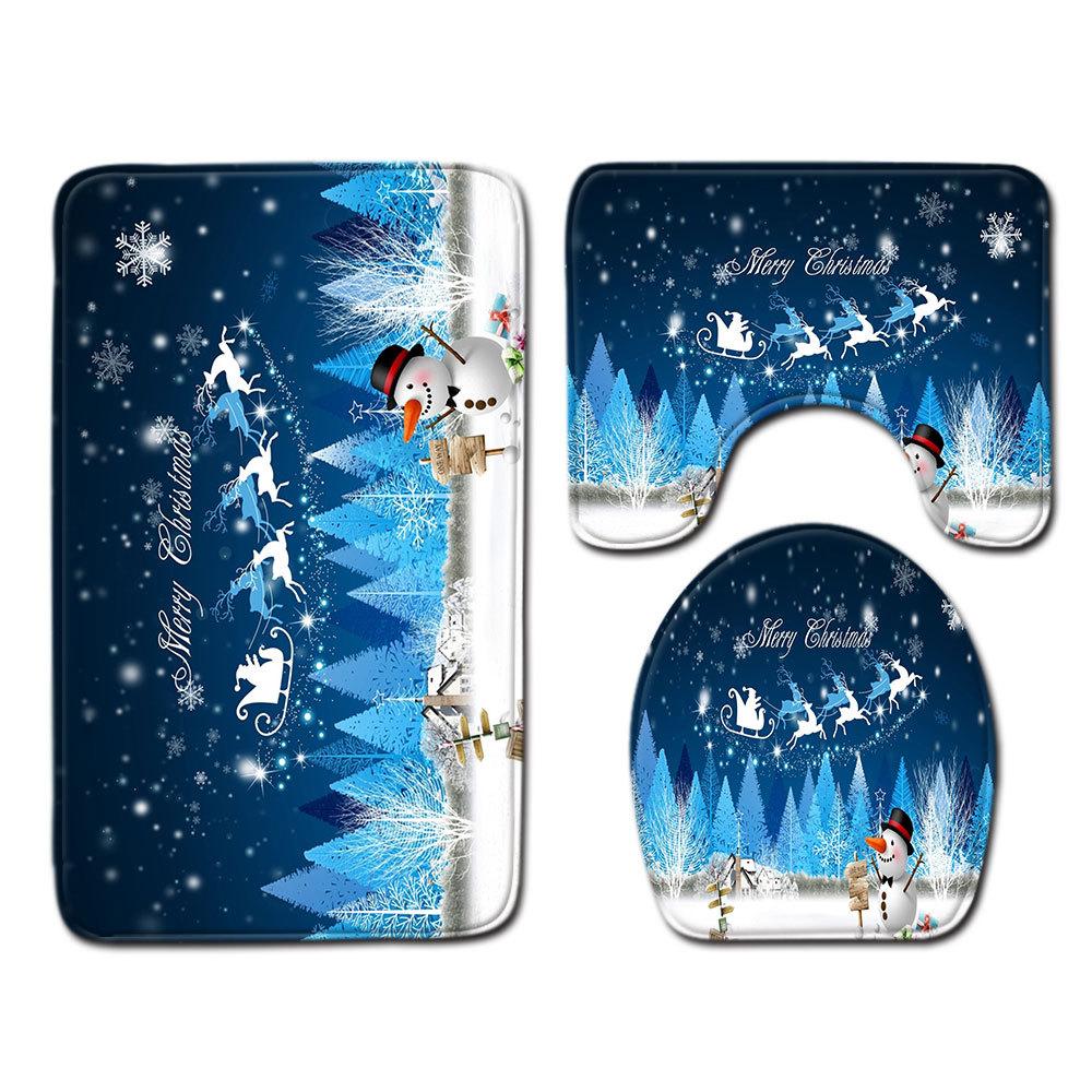 Christmas Bathroom Floor Mat Toilet Three-Piece Set