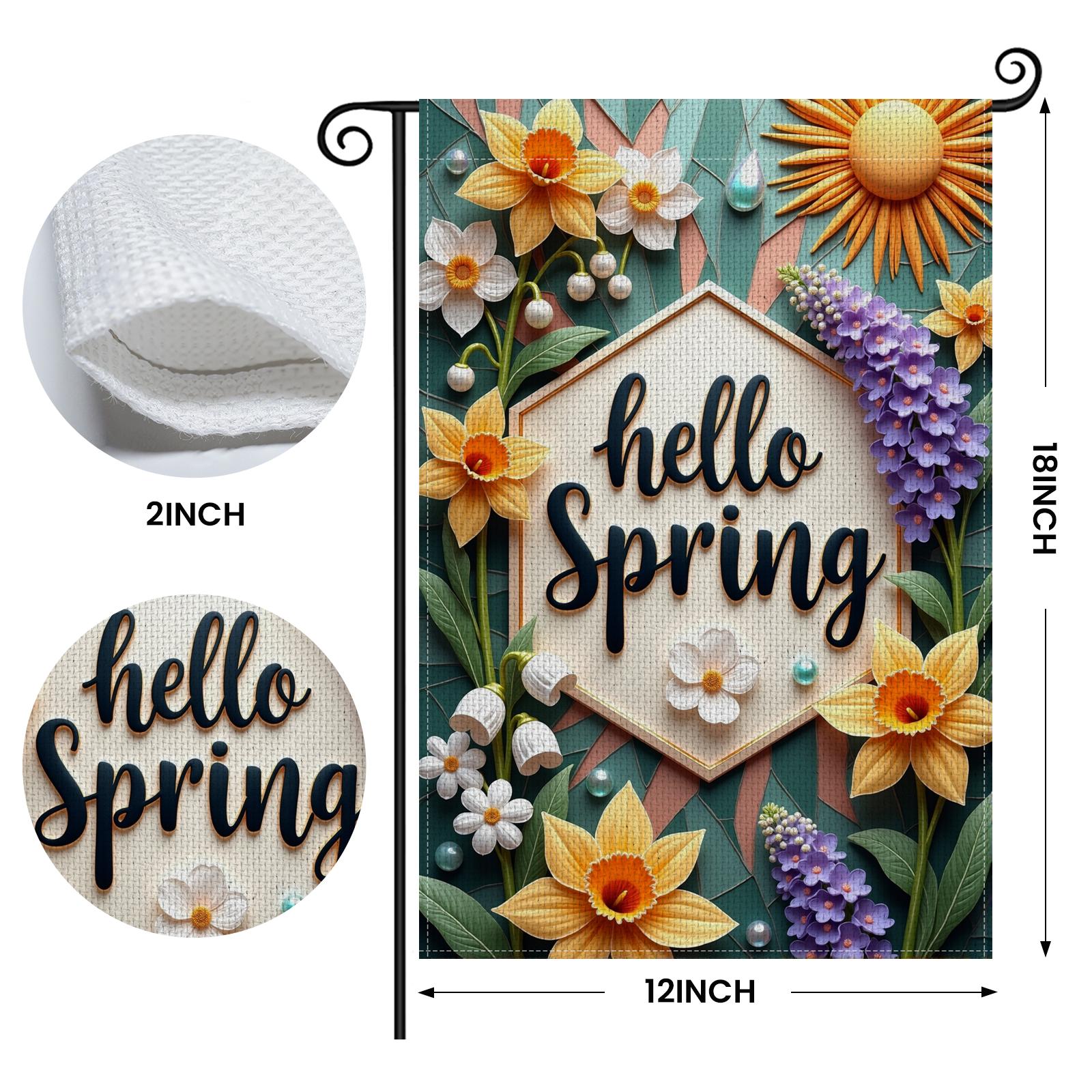 Hello Spring Garden Flag 12x18 Inch Double Sided Yellow Flowers Sun Welcome Yard Flag Seasonal Outdoor Home Garden Decoration