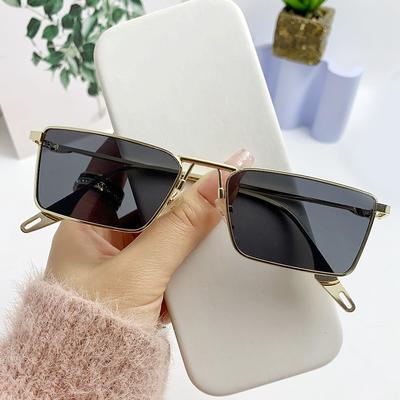 Vintage Metallrahmen Quadratische Sonnenbrille Damen Herren Rechteck Sonnenbrille Damenbrille Oculos De Sol für Männer Frauen Brille