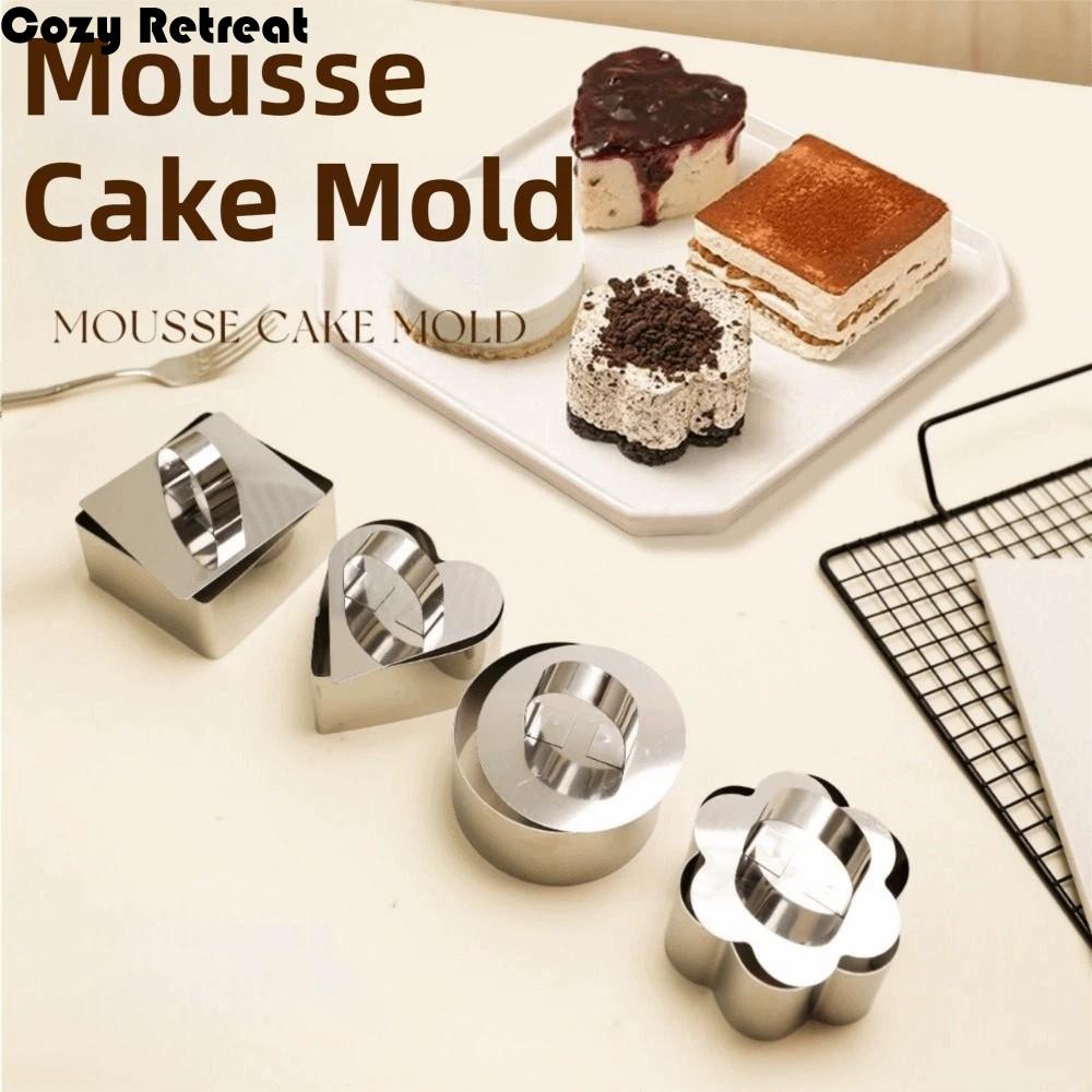 4Pcs Stainless Steel Cake Ring Mold Reusable Easy Release Cooking Ring DIY Baking Surface Smooth Dessert Food Molds with Pushers