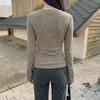 La Chapelle V-Neck Button-Up Long Sleeve T-Shirt