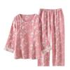 Women's Spring/Summer Red Jacquard Cotton-Linen Pajamas Set with Zodiac Design - Long Sleeve and Pants