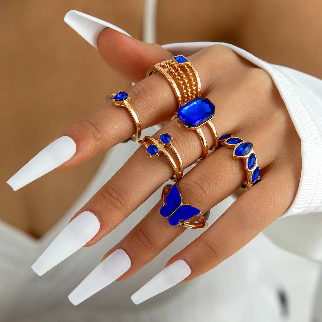 Accessories, Vintage Metal Imitation Emerald Diamond Set Love Snake Multi-piece Ring Set