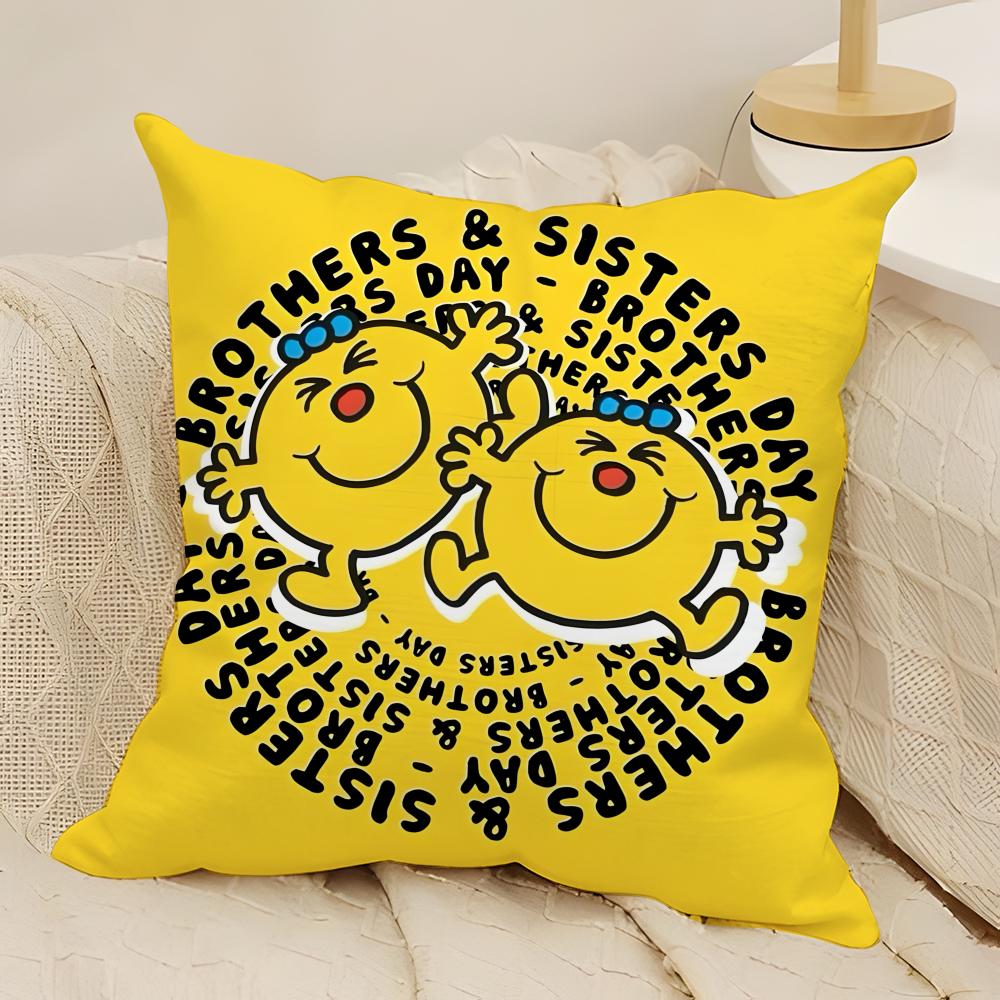 Classic Reto Cartoon MMrMen and Little Miss Pillow Case Natural Linen DoubleSided Printing Sofa Home Decor Cushion Cover