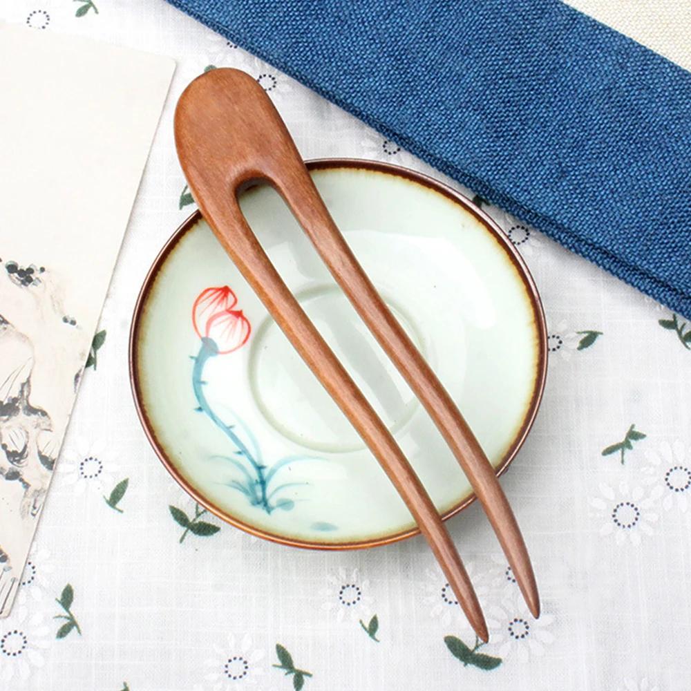 Simple Chinese Hair Sticks Wooden U Shaped Hair Forks for Women Hair Bun Maker Hairpins Accessories Retro Fashion Headpieces