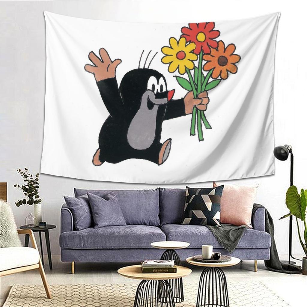 Cute Happy Mole Krtek Tapestry Decoration Art Aesthetic Tapestries for Living Room Bedroom Home Wall Cloth Wall Hanging