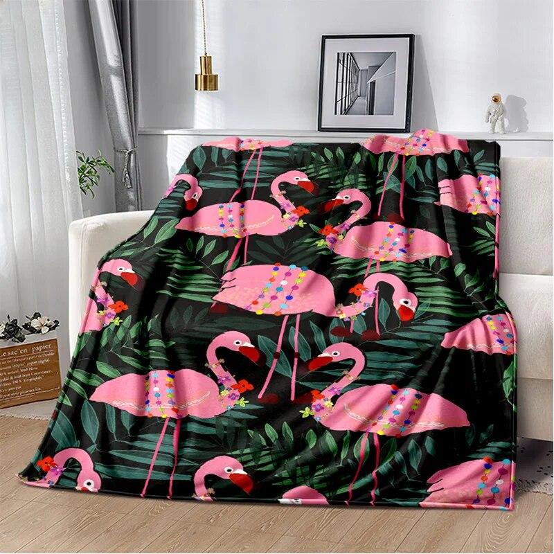 Cartoon Pink Flamingo Rainforest Love Bird Blanket,Soft Throw Blanket for Home Bedroom Bed Sofa Picnic Travel Cover Blanket Kids