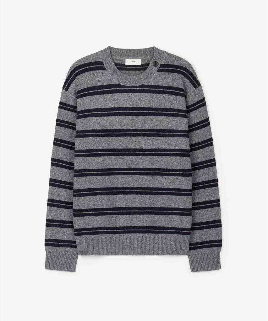 TIENJITIUMEON W Button Detail Stripe Knit Top (Grey) Tnsw6F112G2