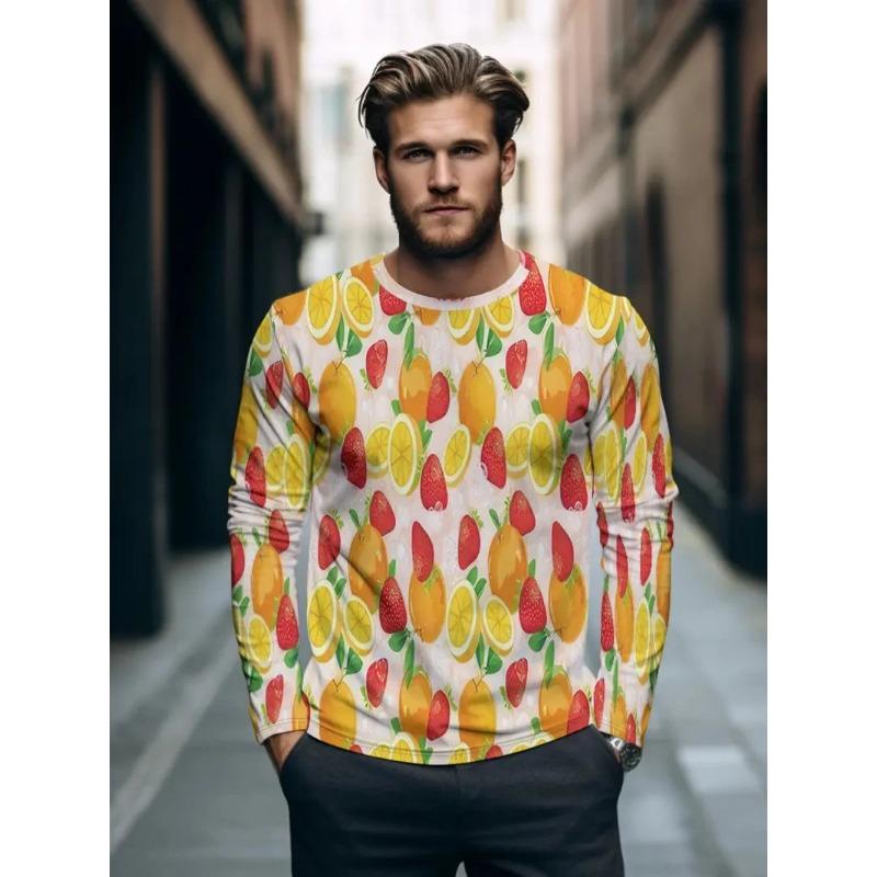 

Мужские футболки с длинным рукавом с 3D фруктовым узором, пуловер с принтом графики банана, модные футболки на весну-осень L