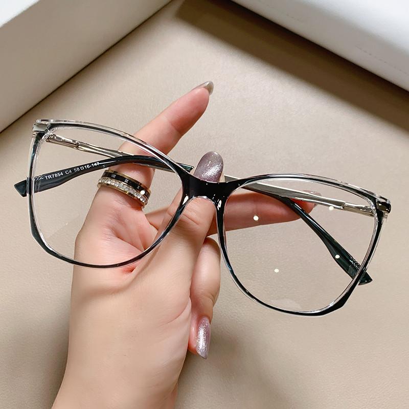Blue Light Blocking Cat Eye Nearsighted Eyeglasses Women Men TR90 Metal Spring Hinge Eyeglasses Luxury Myopia Glasses -1.75 -6.0
