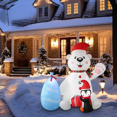 7ft Christmas Inflatable White Bear Penguin with Light Figures Cute Props Ornament