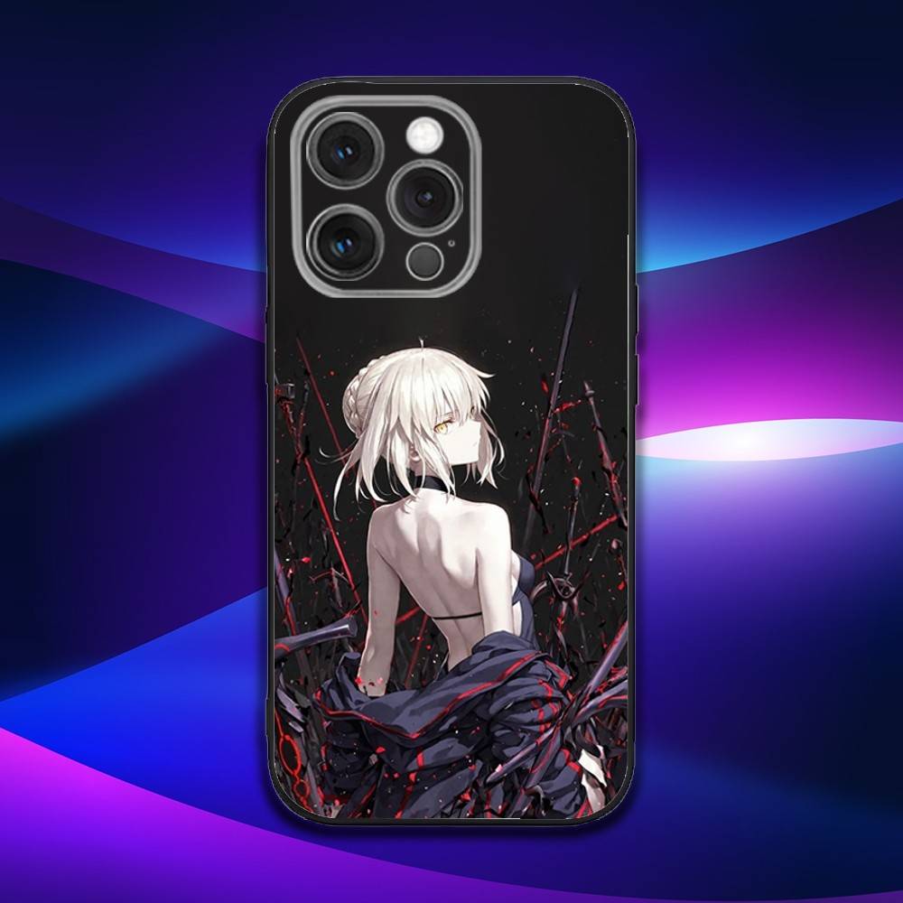 F-Fate Stay S-Saber Night Phone Case For iPhone 16e,16,15,14,13,12,11,Pro,X,XS,Max,XR,Plus,Mini Soft Black Cover