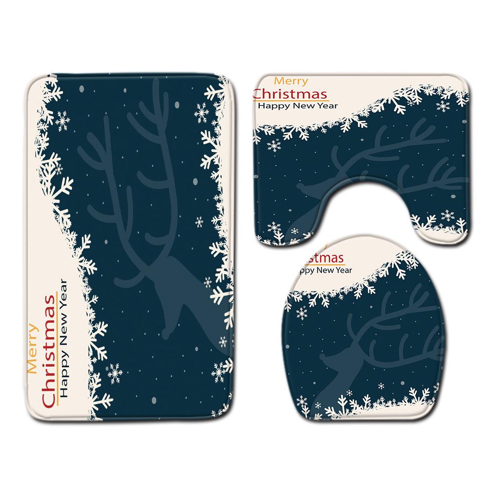 Christmas Shower Curtain Floor Mat Combination Four-Piece Set Bathroom Toilet Carpet Shower Room Mat Foot Mat
