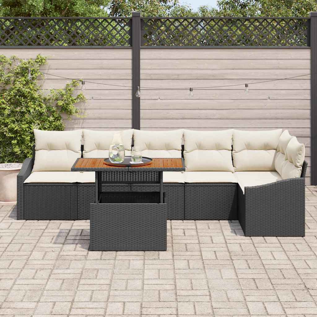 Garden Sofa Set with Storage 7 pcs Black Poly Rattan