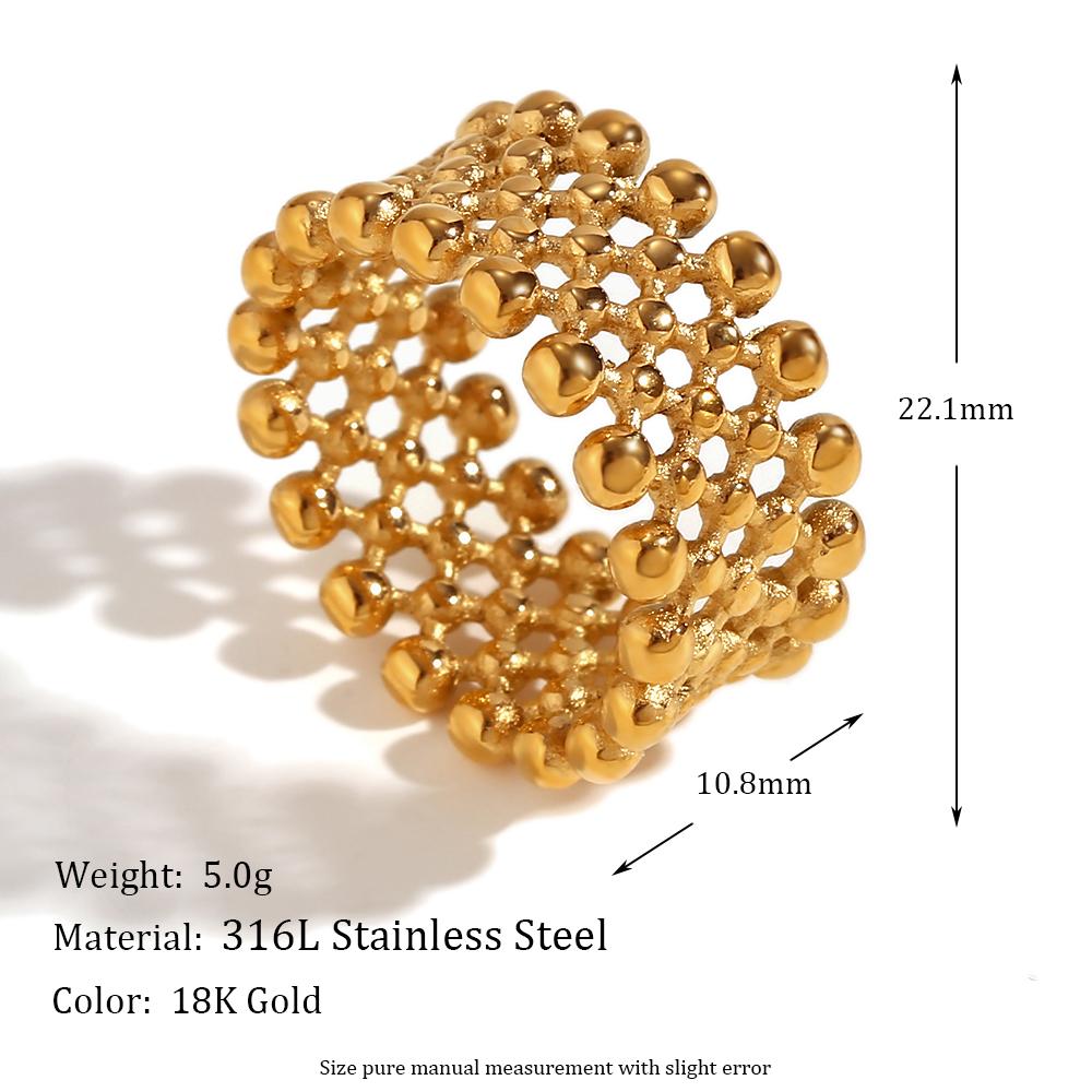 

MamacitaPlay 316L Stainless Steel Mesh Hollow Out Ball Ring 18K Gold Plated Waterproof Jewelry For Women Trend Everyday Wear 8