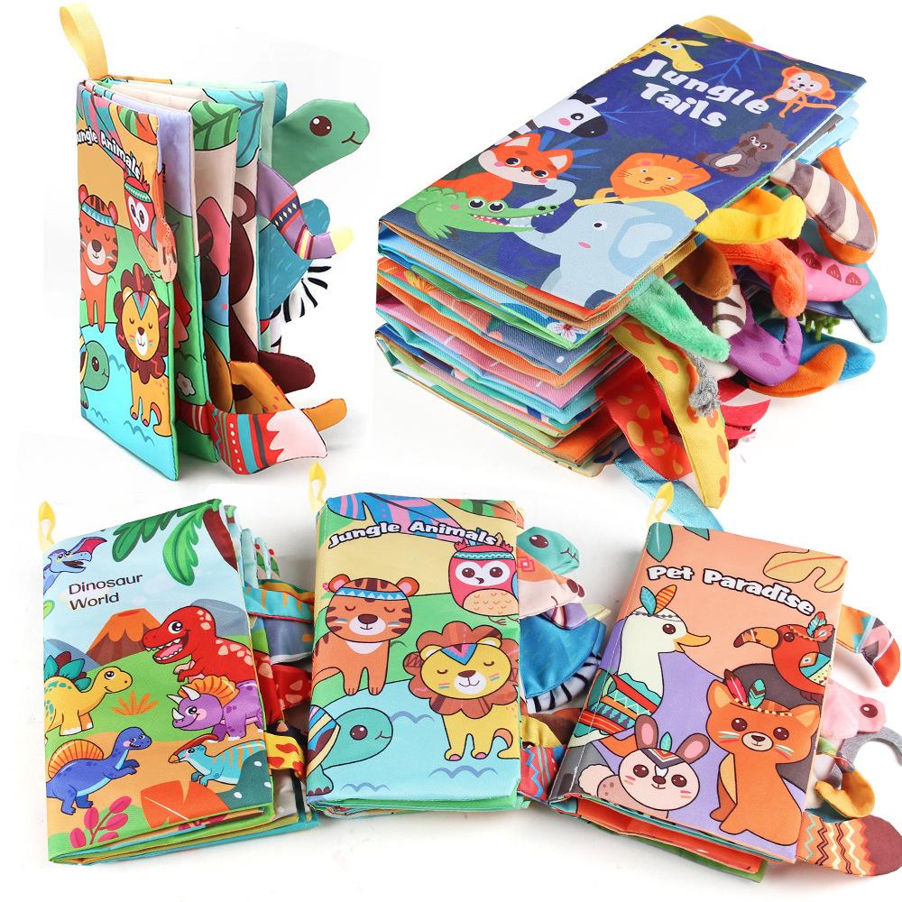 Source Baby Animal Tail Cloth Book Three-Dimensional With Ringing Paper Vision Training 6 Pages 12 Sides Can'T Tear Cloth Book