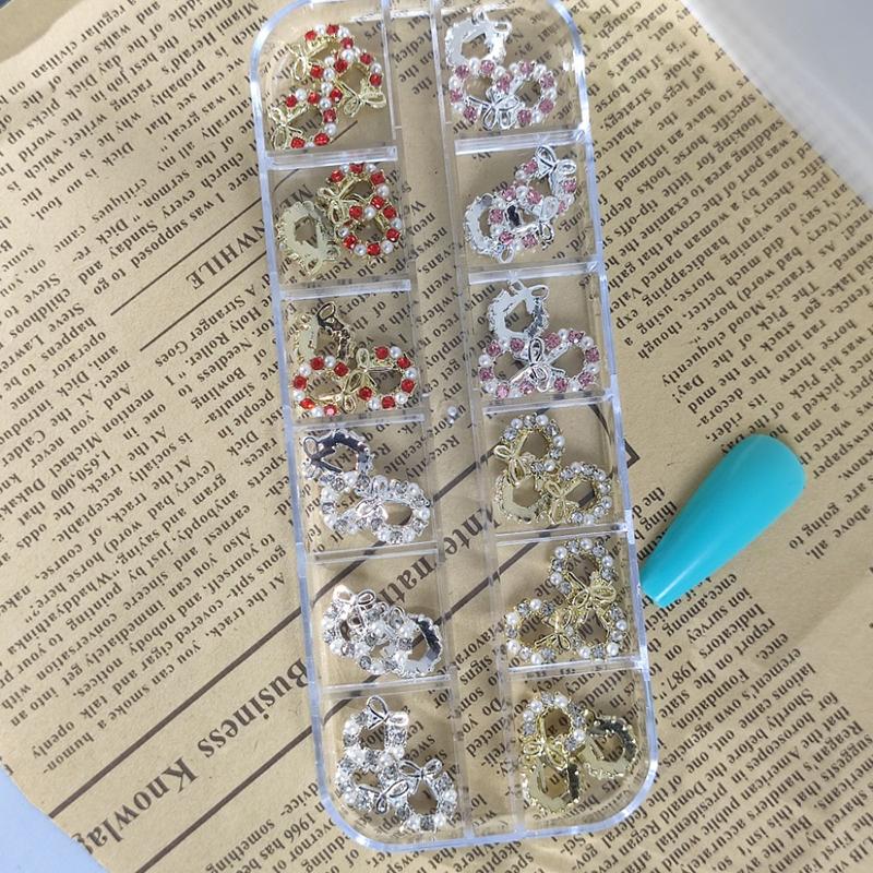 5 ks Věnec Mašlička Perla Zirkon Charms pro Nail Art Design Vánočního věnce Krystaly Šperky Dekorace pro Nail Art