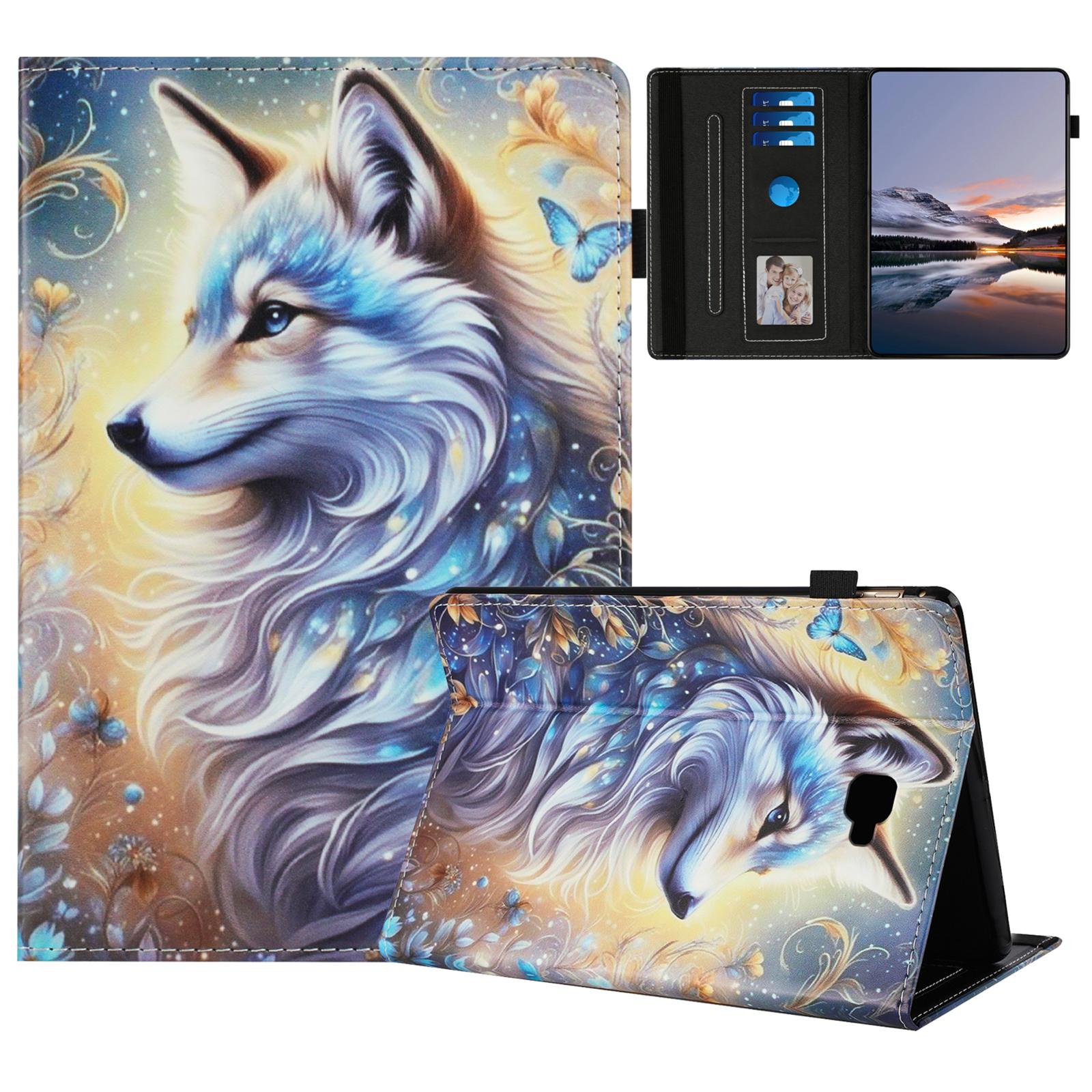 

For Samsung Galaxy Tab A 10.1 (2016) T580 Case Pattern Leather Tablet Cover with Auto Sleep/Wake,Card Holder White Wolf
