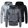 Long Sleeves Drawstring Pocket Waffle Fabric Men Sweatshirt Spring Autumn Plaid Quilting Solid Color Hoodie