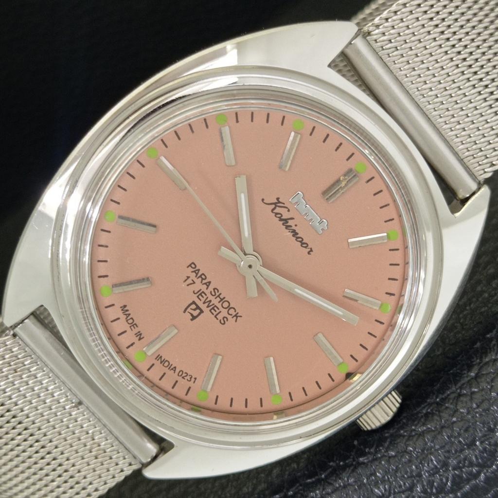 HAND-WINDING VINTAGE HMT KOHINOOR INDIAN MENS PINK COLOR DIAL WATCH A440945-4 HT-a440945