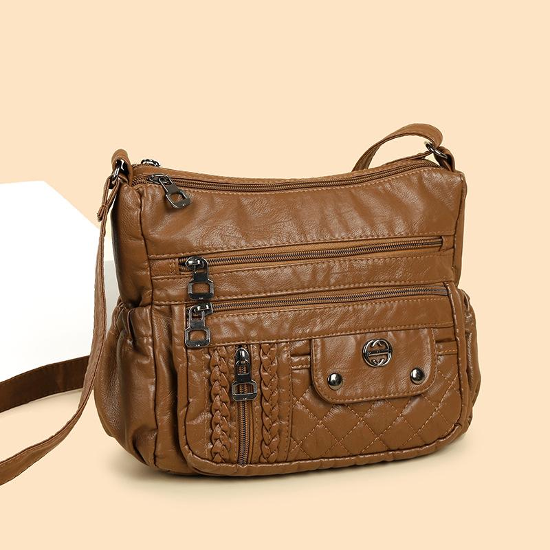 

New women s bag mother bag single shoulder trendy women s oblique span bag washed leather satchel жёлтый